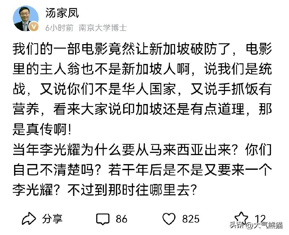 汤家凤说的没错，一部电影竟然让新加坡破防了，是不是心里有鬼啊？《阿嬷的情书》