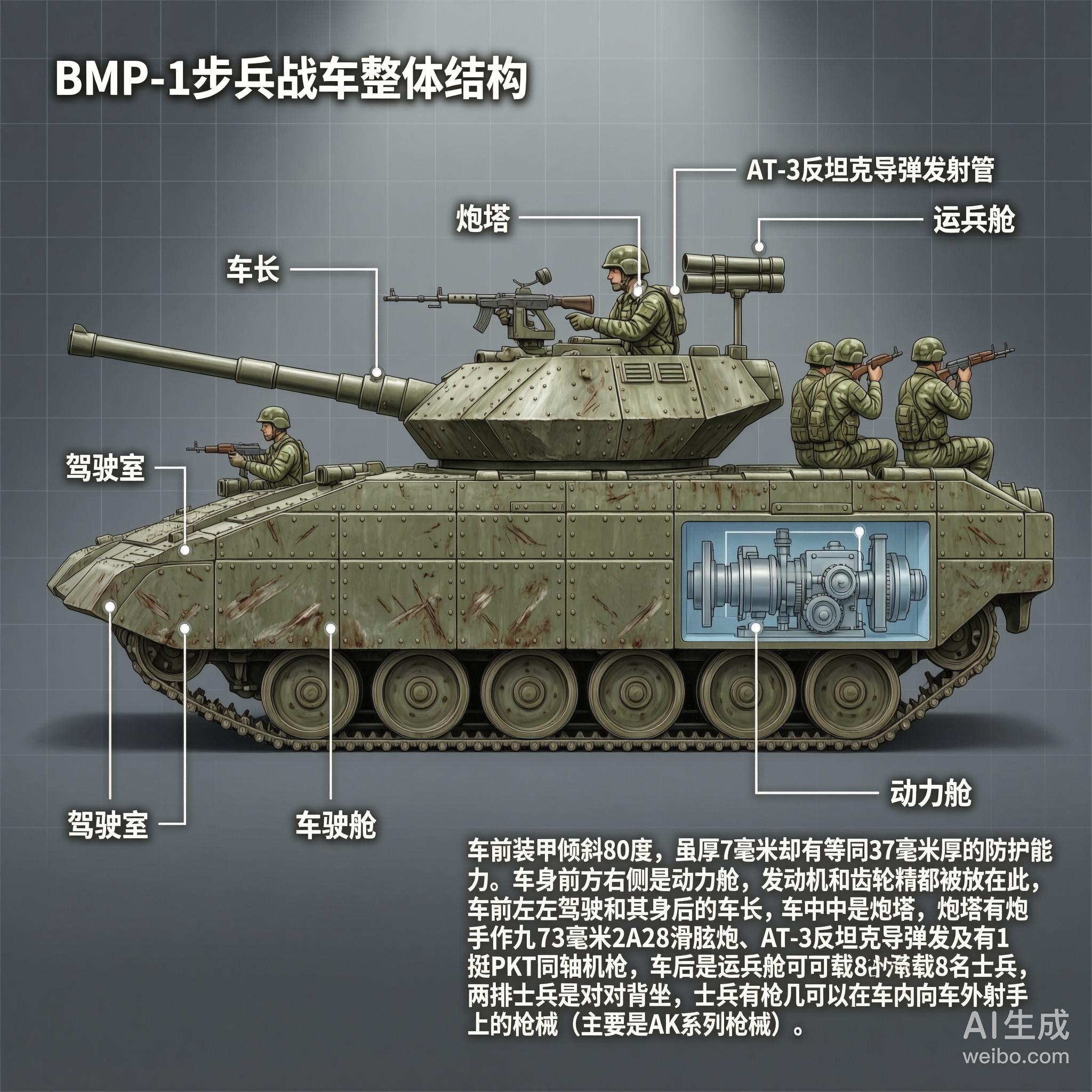军事ai新视野俄罗斯BMP-1步兵战车BMP-1是苏联在二战后设计生产的第一种