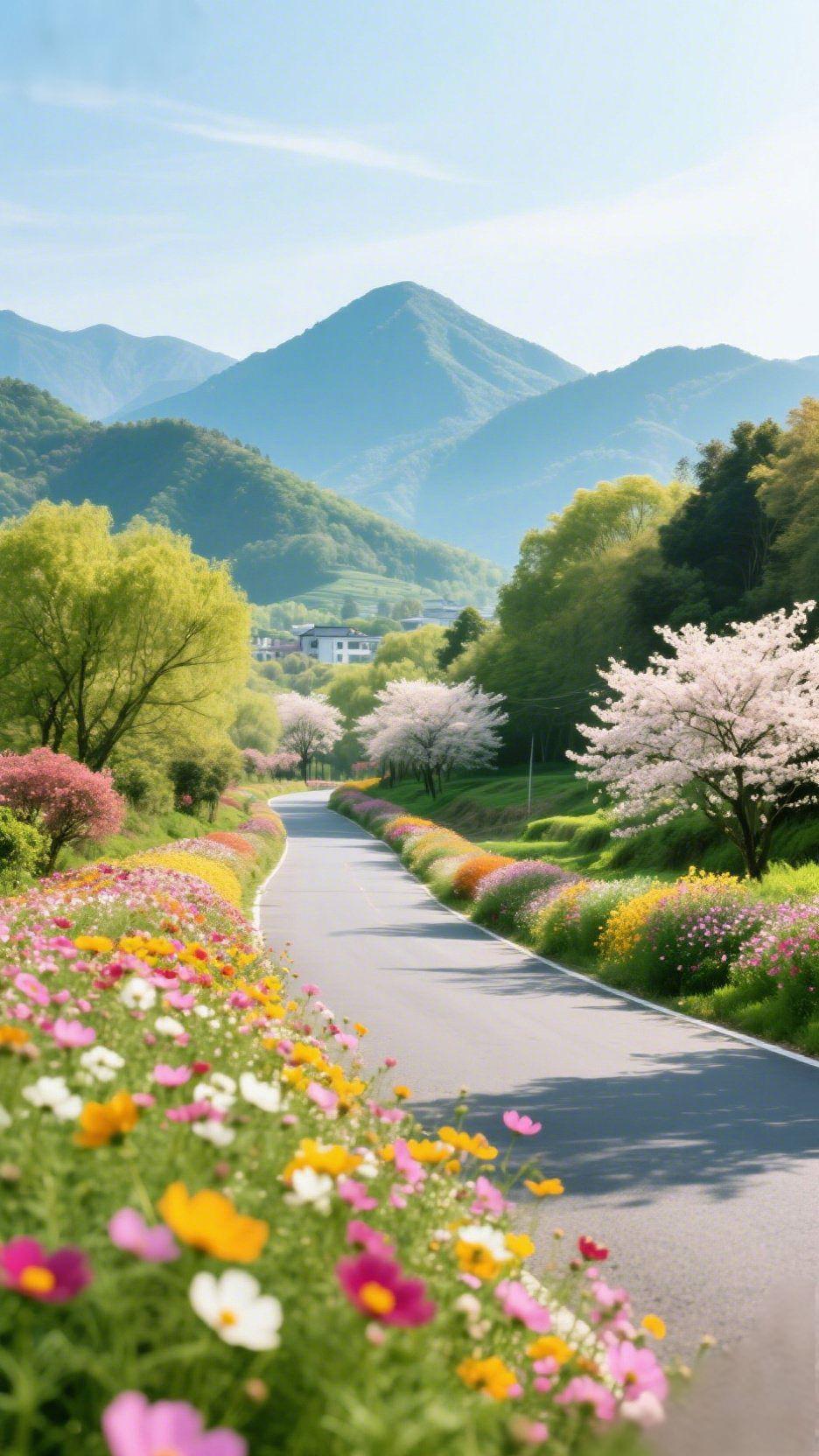春日花路赴山海风掠过发梢的瞬间，整条公路都开满了春天。缤纷的格桑花沿