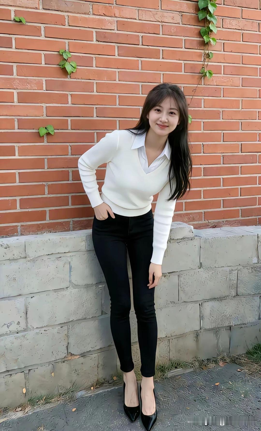 2024年，“毛衣+牛仔裤”堪称时髦组合。就说白色毛衣配黑色牛仔裤，简约大方又自