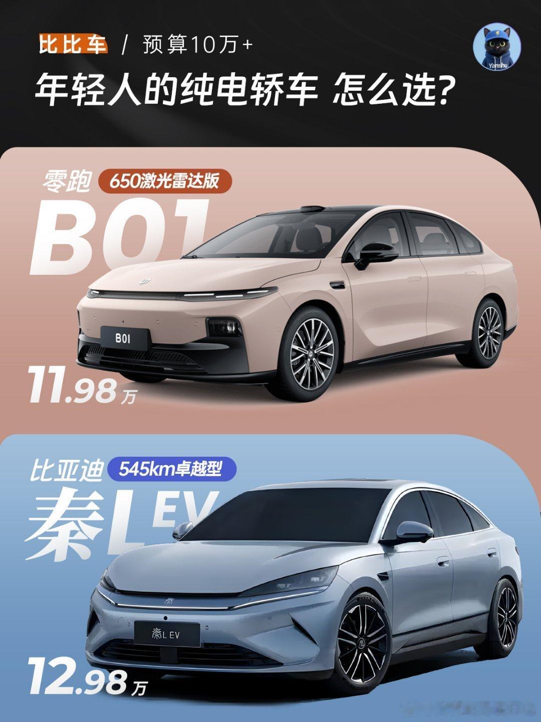 10万级纯电轿车PK：零跑B01&比亚迪秦LEV最近有同事想把老油车换电车