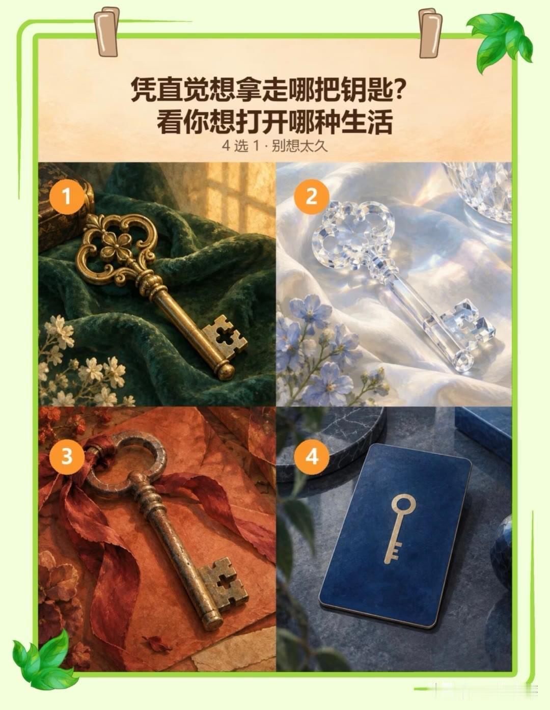你问我答凭直觉想拿走哪把钥匙?看你想打开哪种生活