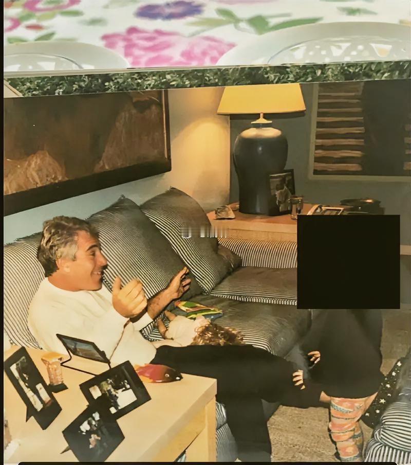 大家看，坐在爱泼斯坦小腿上的孩子有几岁？应该是4-5岁的样子。再看爱泼斯坦左手边