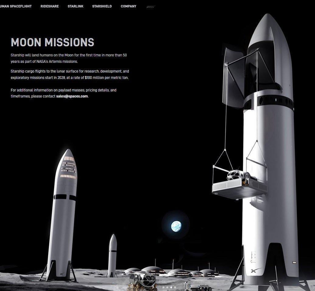 SpaceX计划分别于2028年和2030年使用星舰向月球，火星执行货运任务，货
