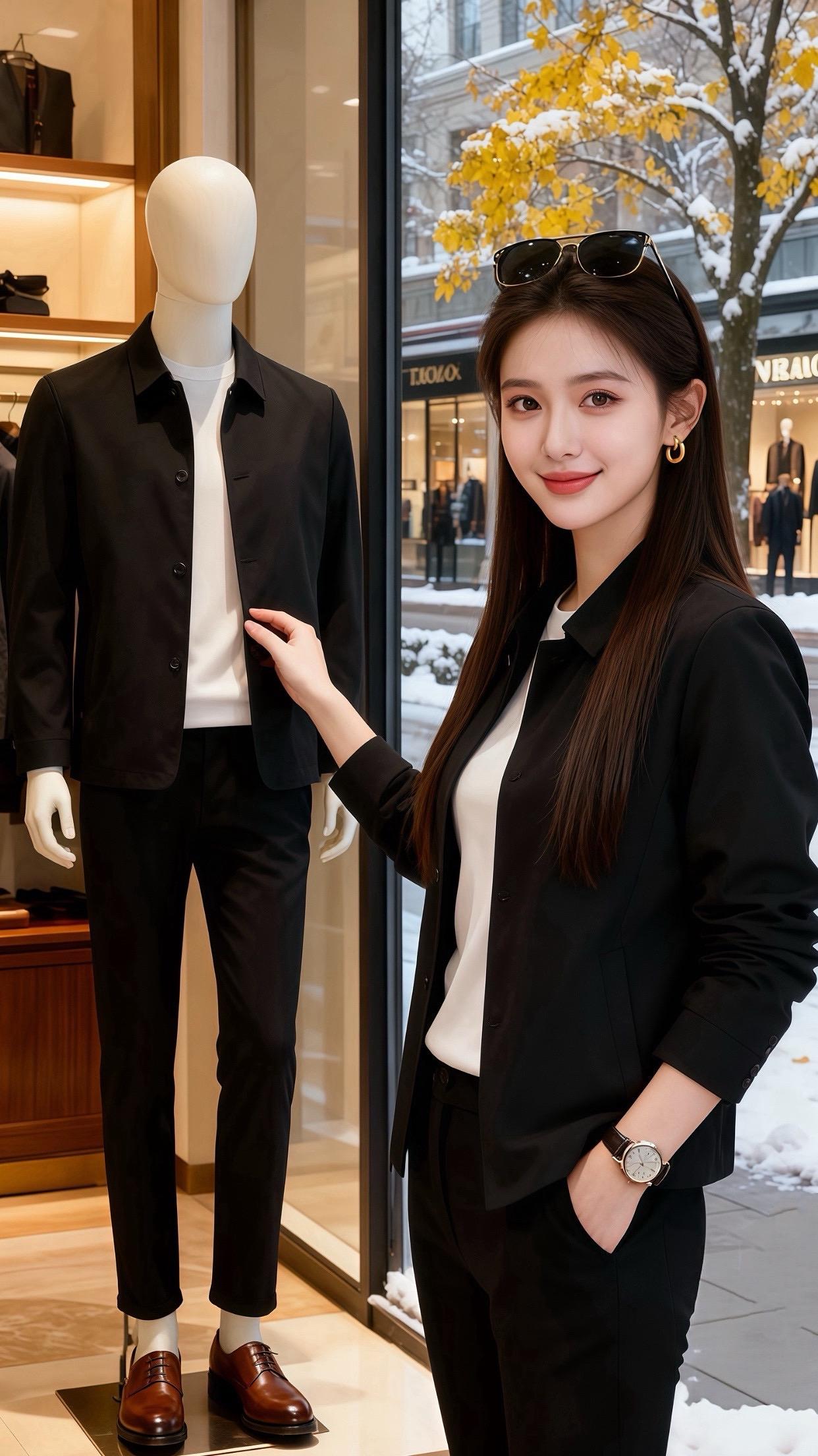 雪沫贴在咖啡馆橱窗时，许妍正指尖划着手机屏——黑色短外套的翻领半开，露...