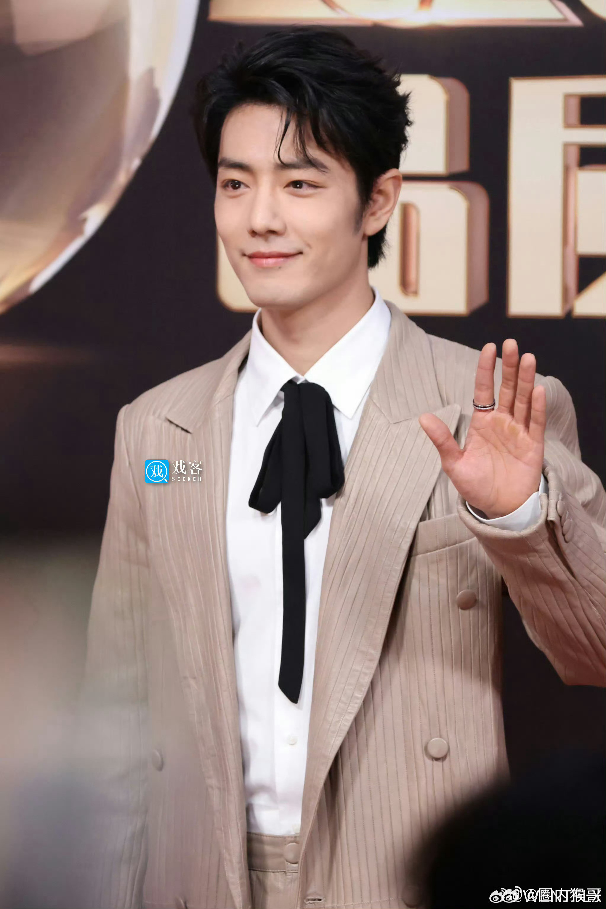 今天的电视剧品质盛典肖战红毯造型，这不妥妥的帅气贵公子嘛，直怼脸生图也完全扛得住