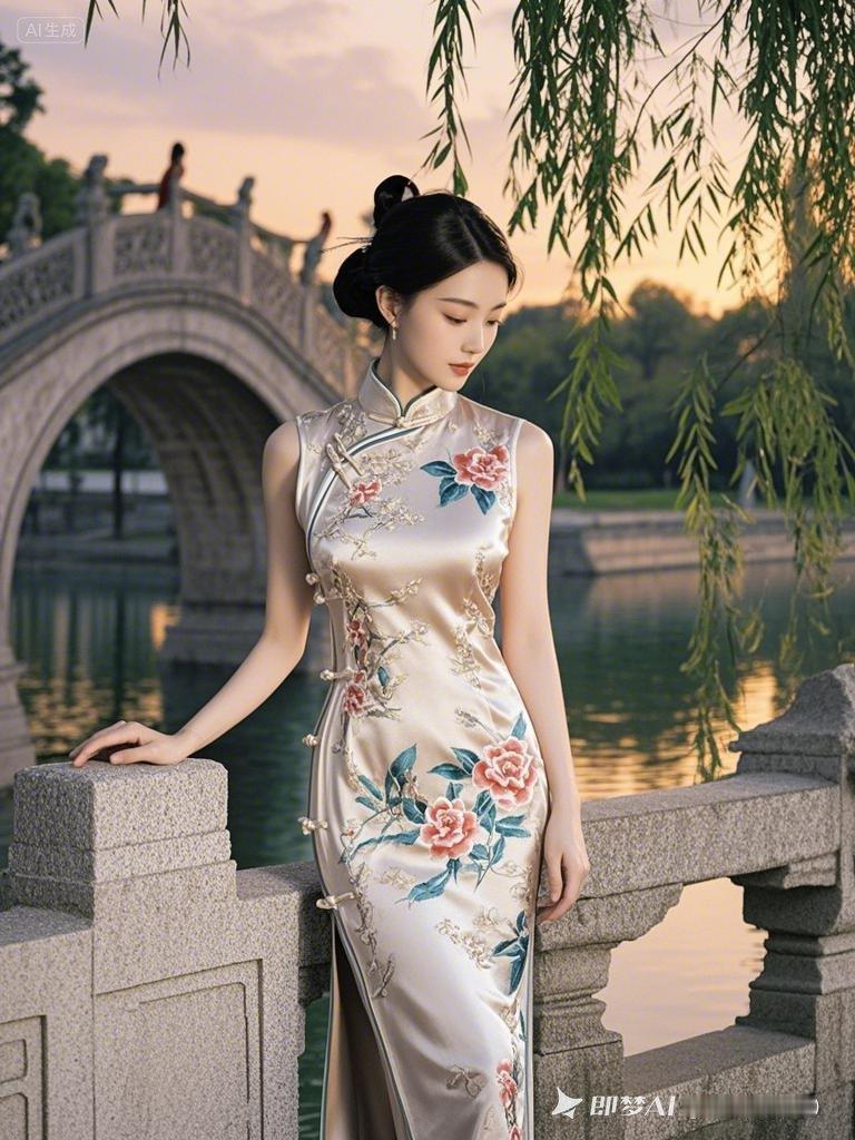 古典旗袍，优雅女神，桥上漫步，韵味十足
