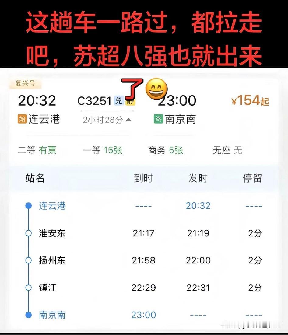 网友玩梗真的绝了！看这趟高铁线路，直接对应苏超出局队伍。C3251次，从连