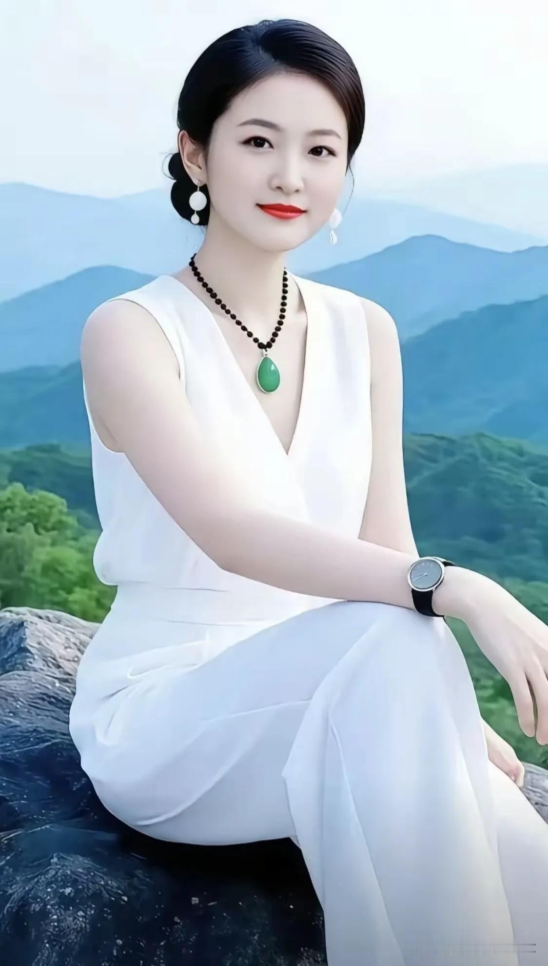 梅花引·青山凝韵层峦青，翠林萦，云间芳姿临水清。素衣轻，玉簪凝，翠佩悬胸