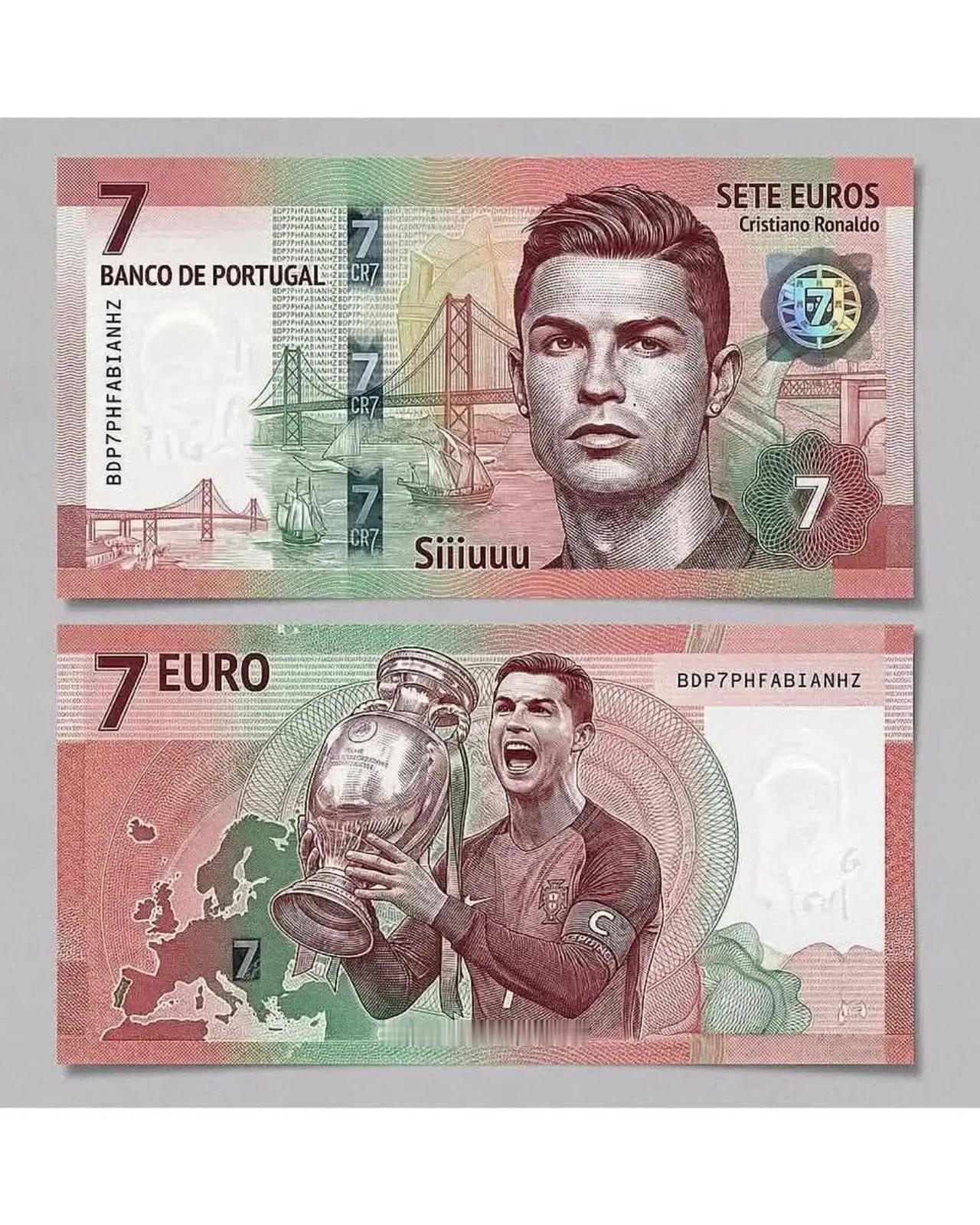 葡萄牙真要为C罗发行7欧元纪念钞？假的！随着2026年世界杯临近，一则网络传言