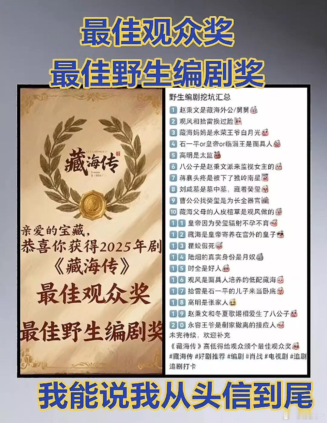 藏海传是野生编剧最扬眉吐气的一部剧，观众参与感很满足，剧氛围最佳的一部剧​​​