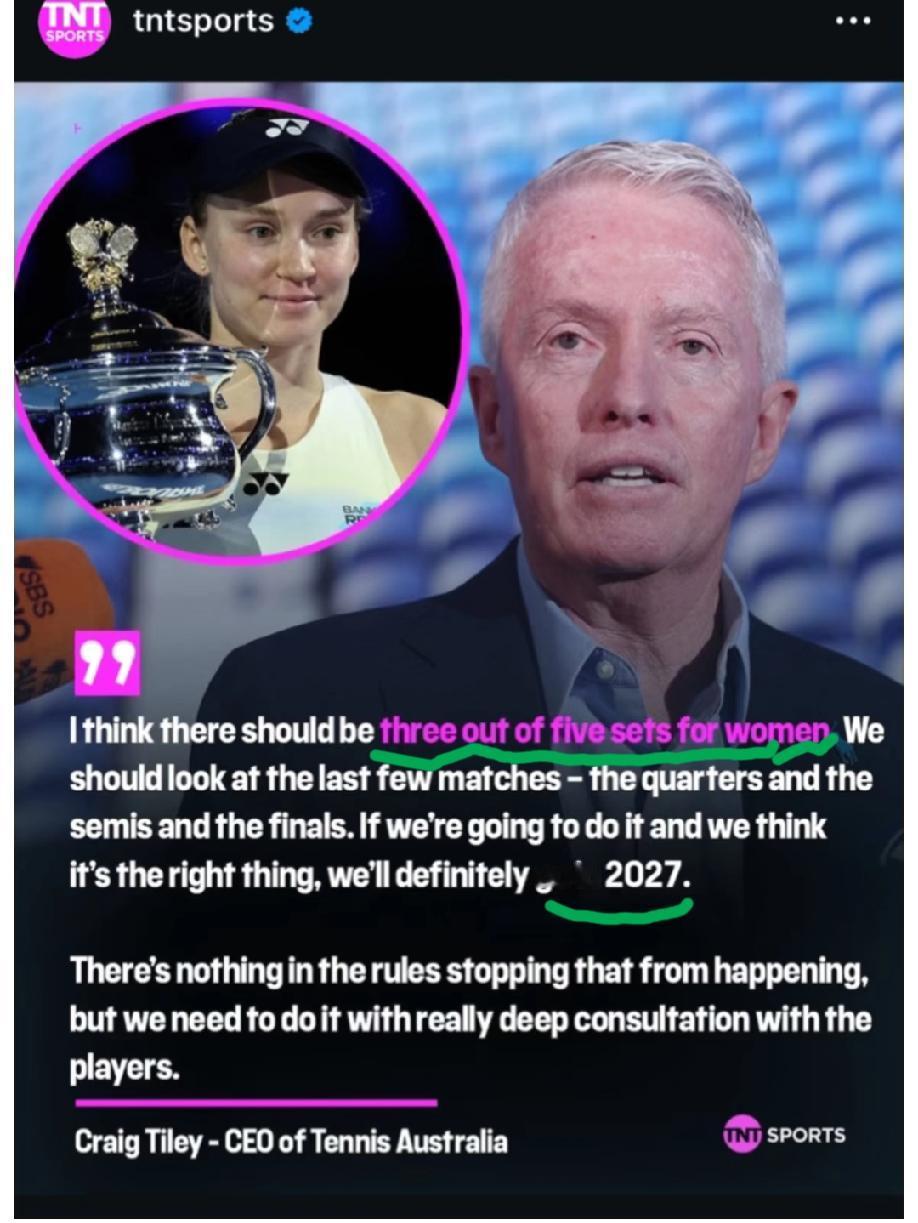 澳网最早将于2027年推动女单比赛改为“五盘制”，将与球员进行磋商？有球迷猜测