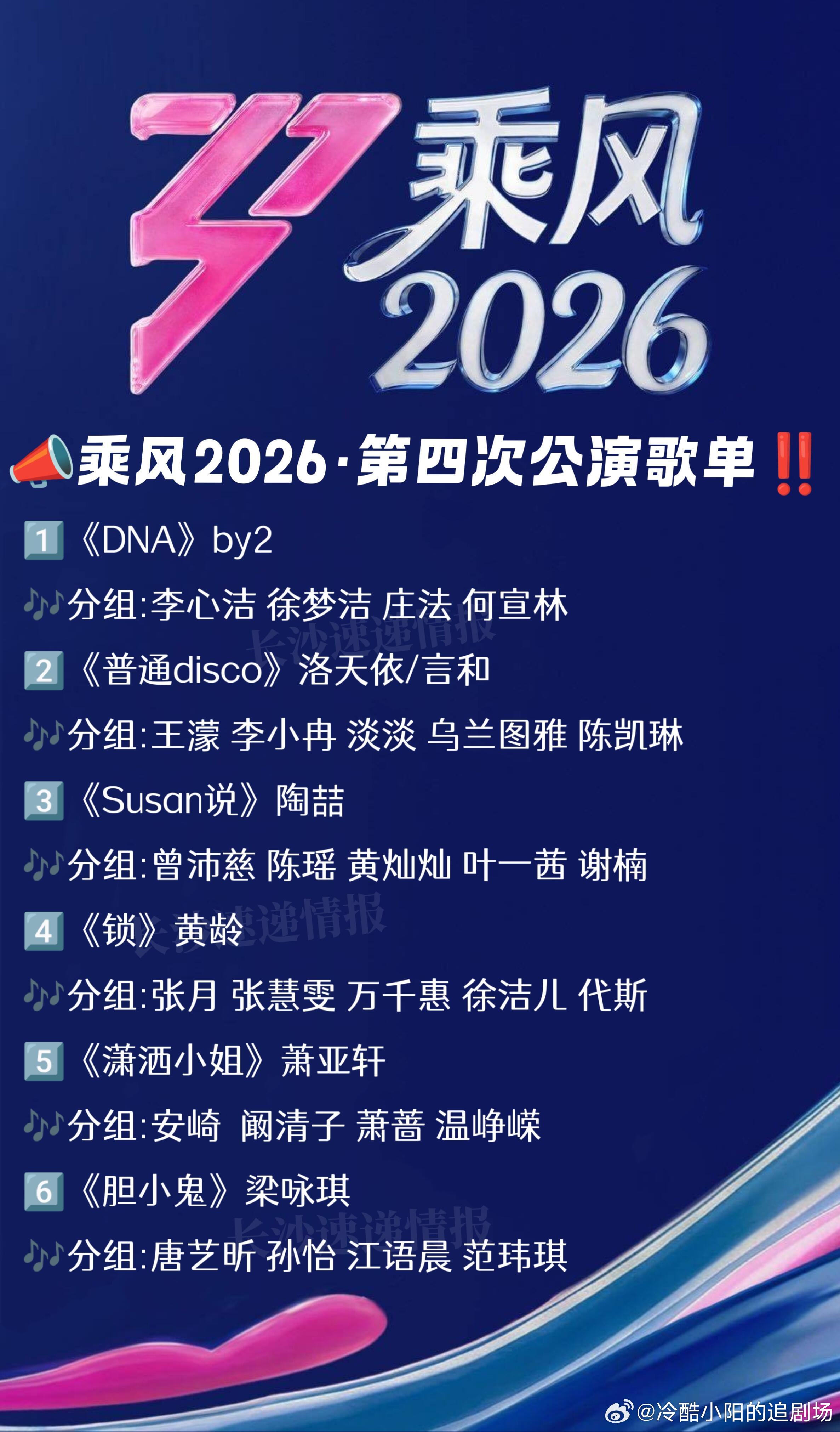 📣乘风2026‼️第四次公演歌单公布🔥📣乘风2026‼️第四次公演歌单公布