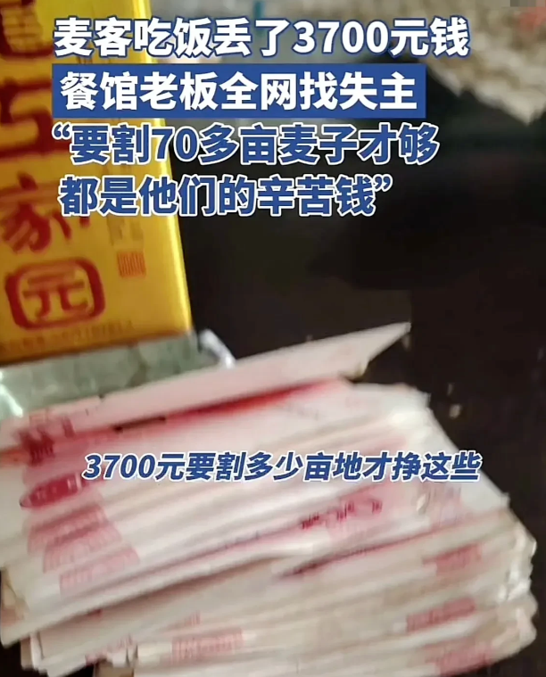 河南新蔡，4名麦客收割了70多亩麦子，拿着刚挣得3700元，找到一个面馆吃饭，他