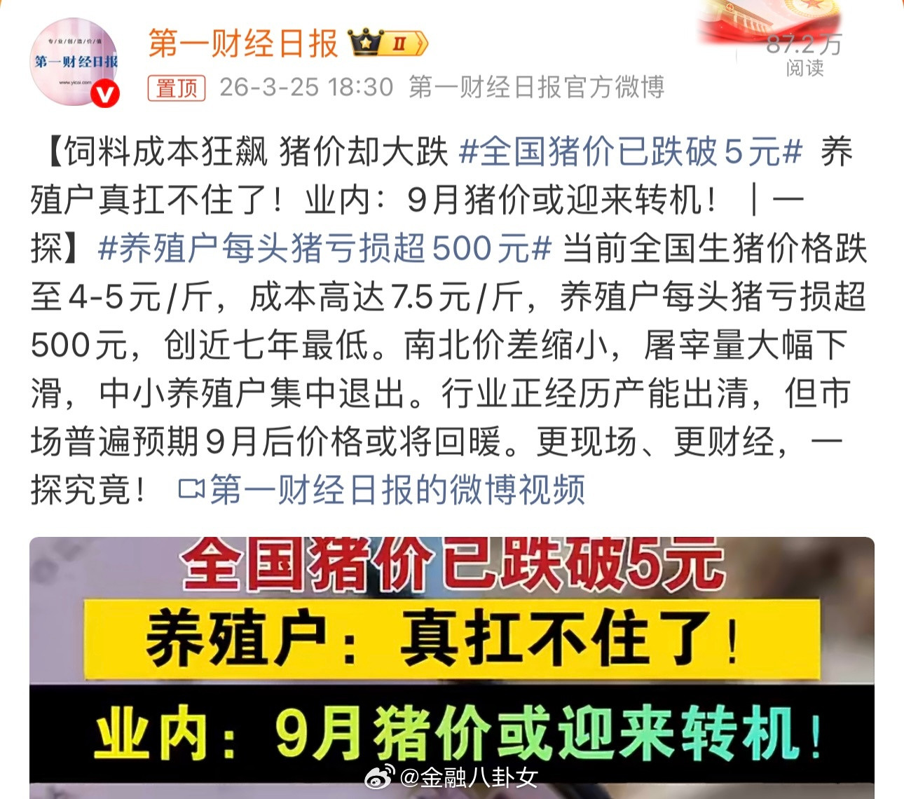 全国猪价已跌破5元现在猪肉比不少蔬菜还便宜了