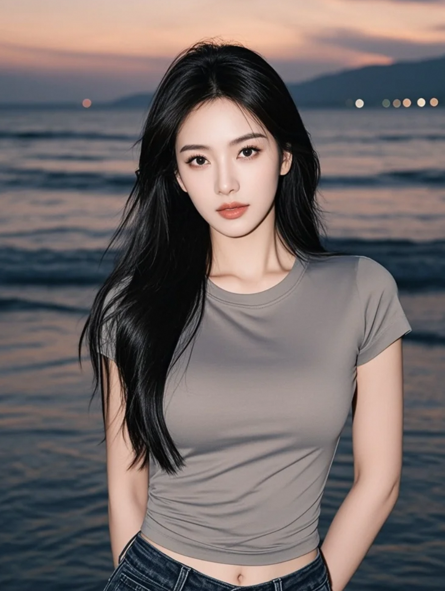 海边的她，在傍晚散发光芒