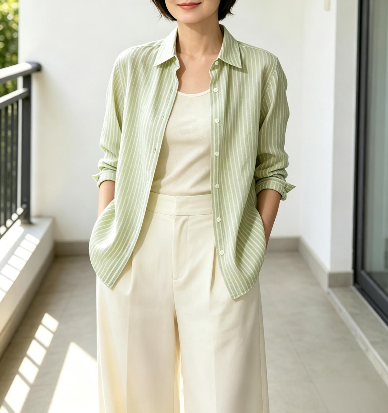 听女儿劝，60多岁买下这件草绿色衬衫，从夏天穿到初秋，越穿越喜欢说说我今年