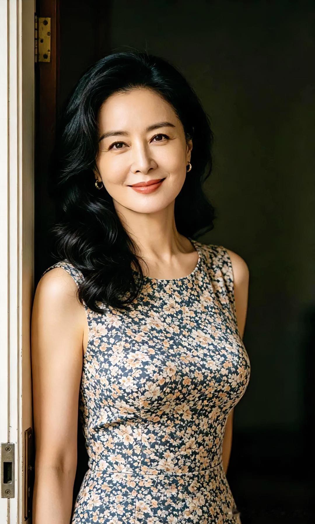 光影流转间，碎花裙摇曳生姿，从容笑意诠释岁月沉淀的优雅。