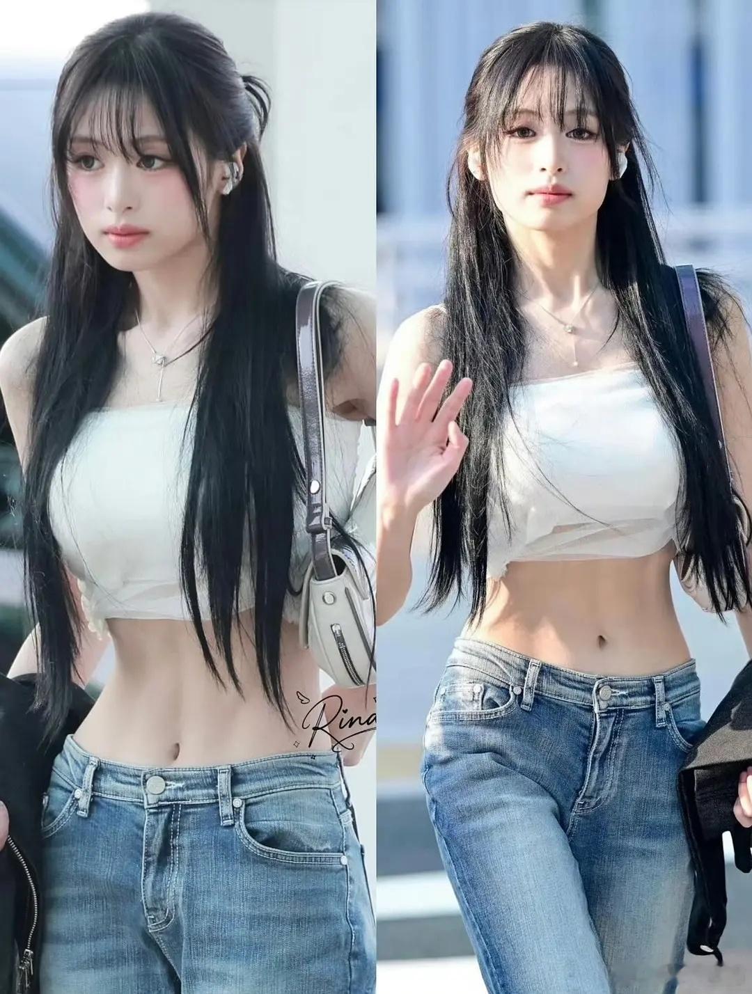 郑雅娴腰好瘦啊，感觉像长期吸着肚子