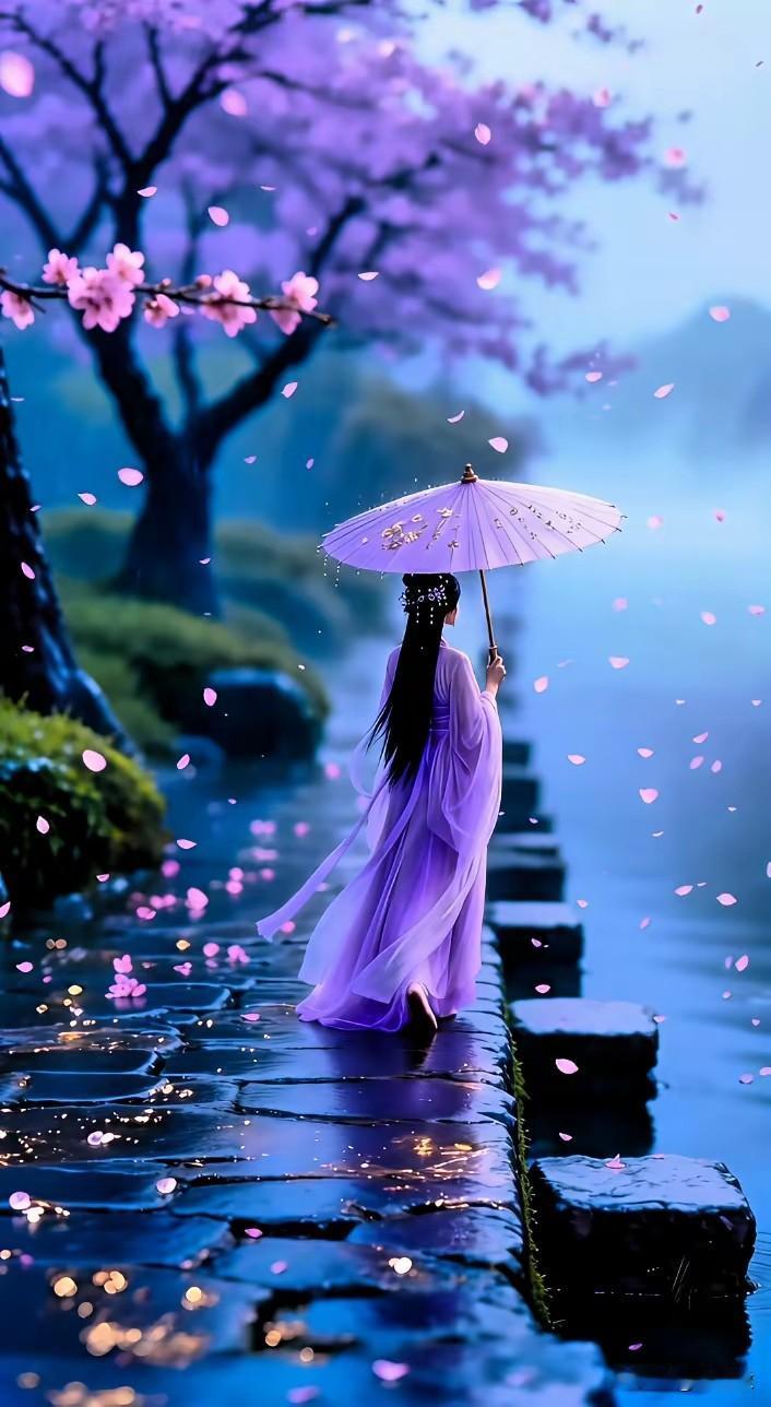 江南烟雨，风景独特。旗袍雅韵，一把雨伞。一把折扇，流动风景。