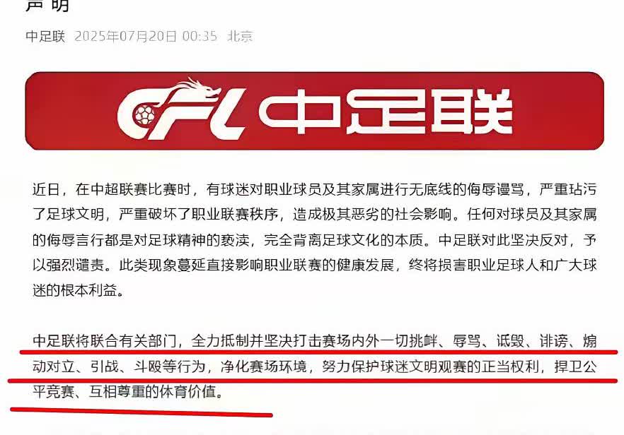 中国足协竟然发怒了！表示要坚决捍卫中国足球的尊严，不允许再有诋毁辱骂中国足球