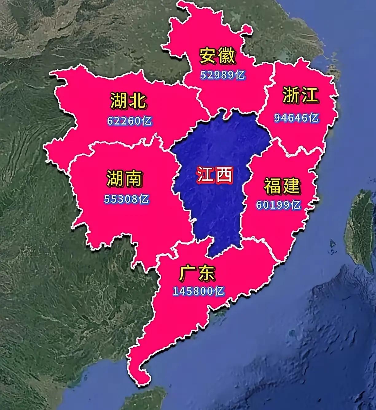 江西站在了5万亿经济圈的中央，江西人出省打工倒是很方便。江西曾辉煌千多年，是宋明