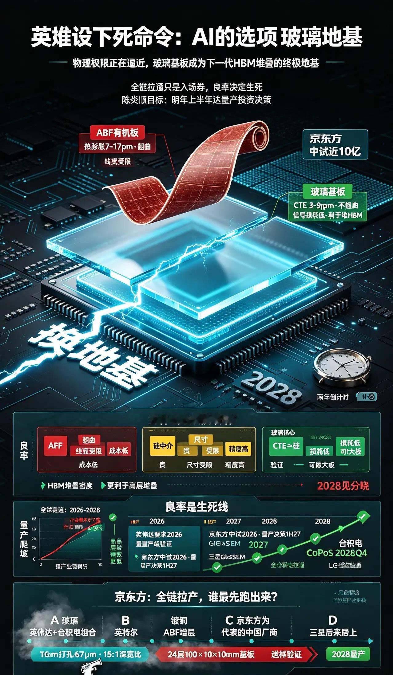 英伟达下死命令：两年内必须换上玻璃基板！京东方24层已跑通，摸到全球第一梯队9月23日前后，玻璃基板