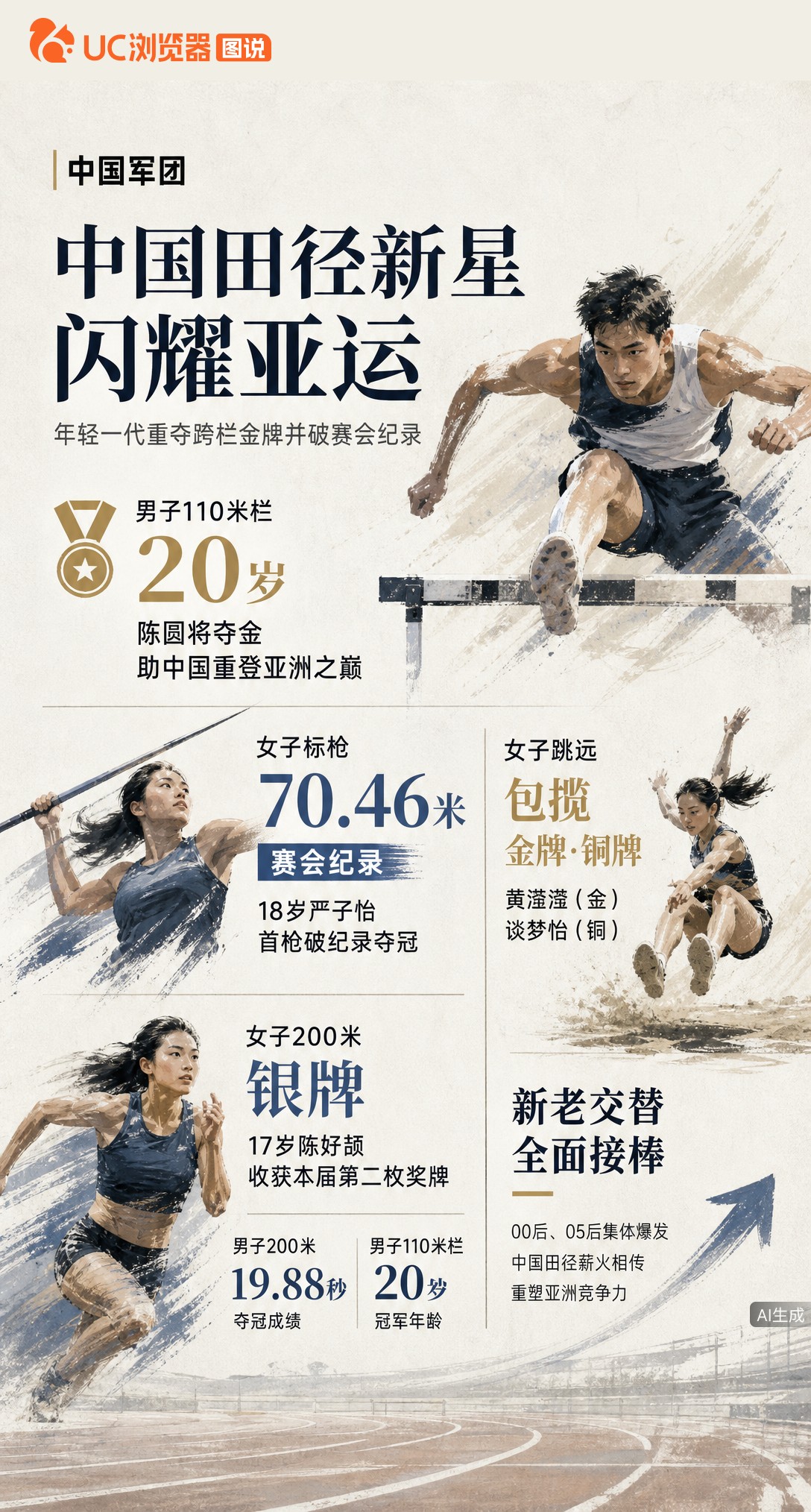 20岁陈圆将夺110米栏金牌，18岁严子怡标枪70米46破赛会纪录！中国田径00后05后集体爆发，一