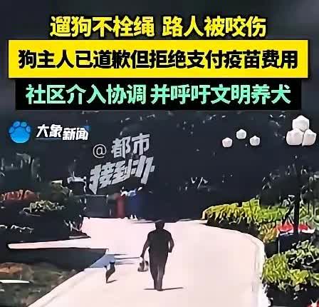 河南，一女子遛狗时没牵狗绳，狗冲上去咬了过路的男子，女子说：赶紧去治！男子去医院