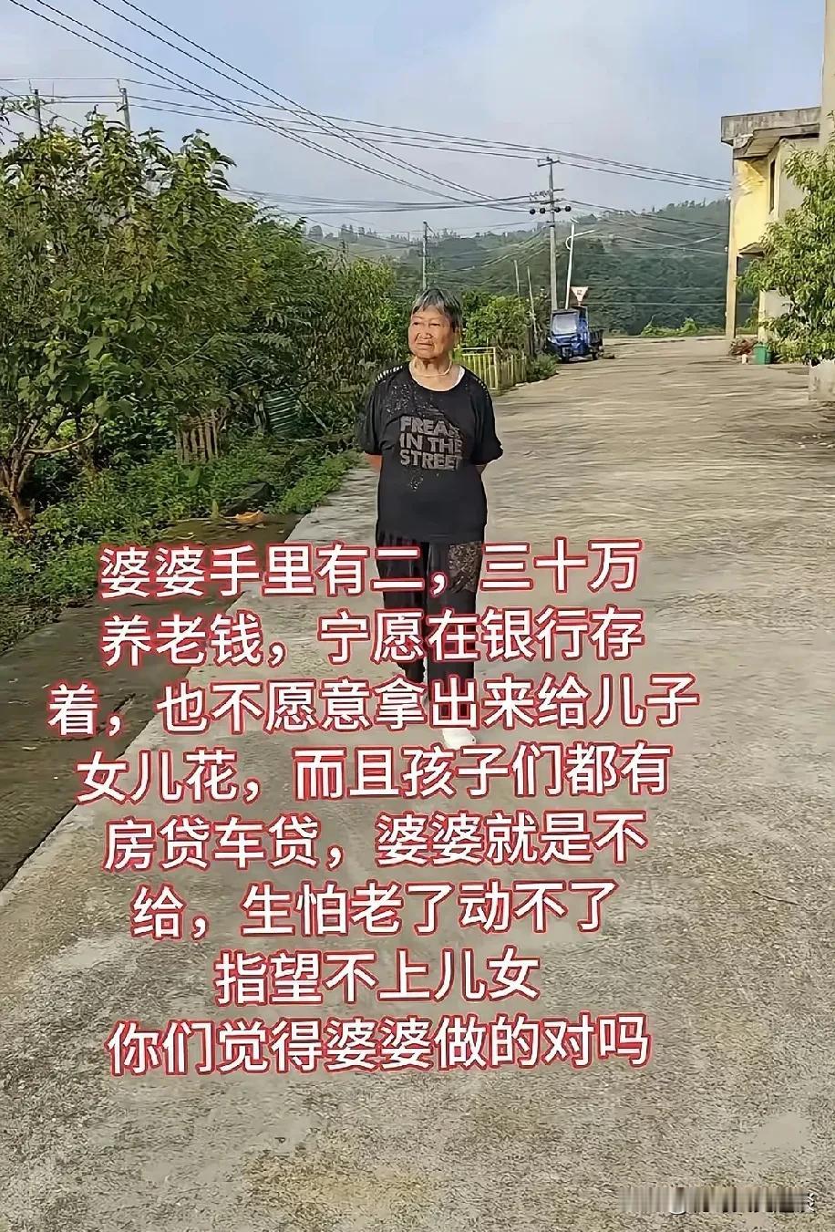 这样的婆婆做法对吗？老太太有几十万养老钱，可是他儿子有房贷，车贷，还要养孩子，生