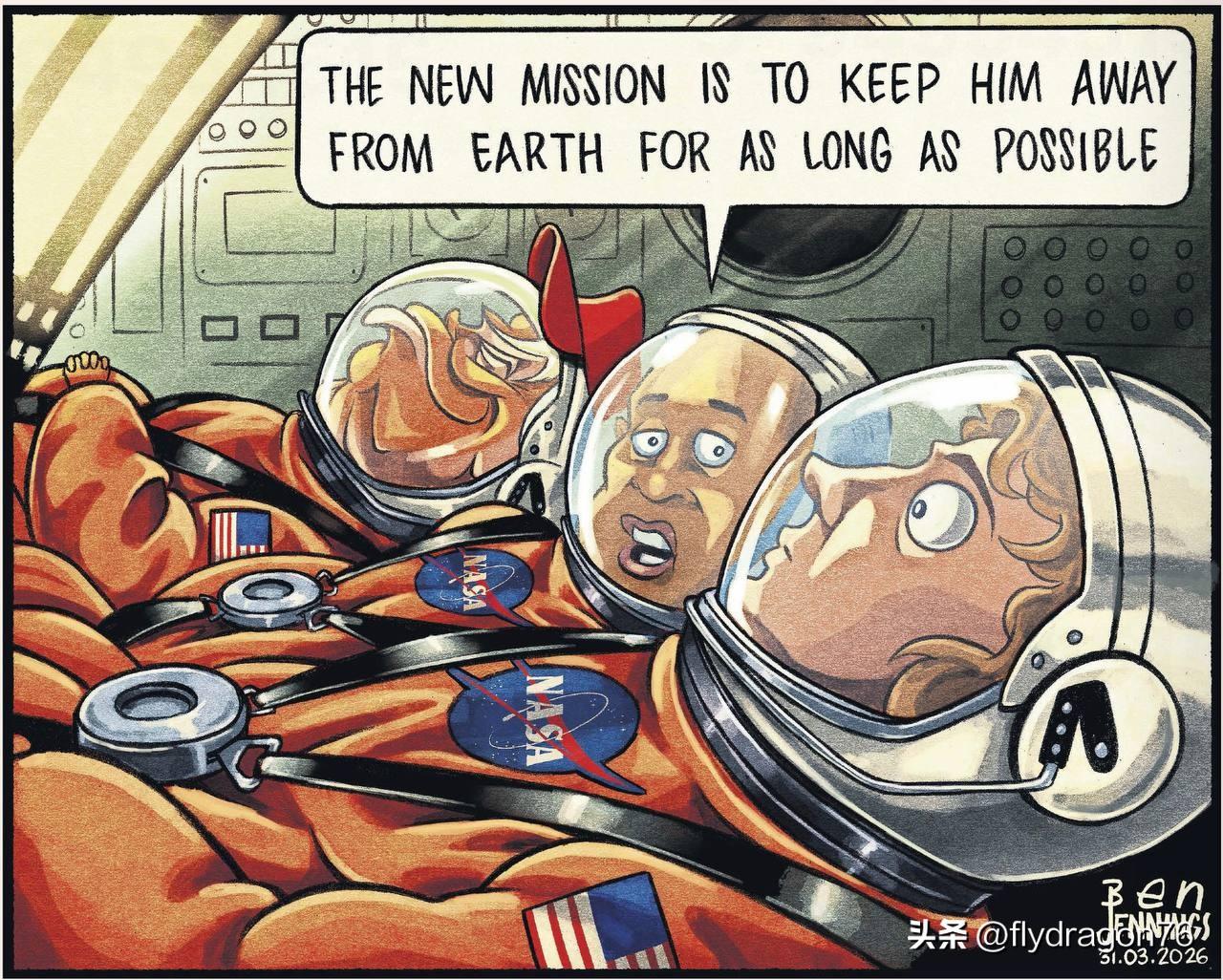 明天，NASA计划发射载人飞船，执行绕月飞行任务。借此契机，《卫报》戏谑地