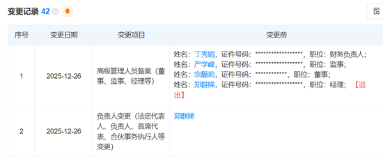 宗馥莉重任宏胜集团法定代表人