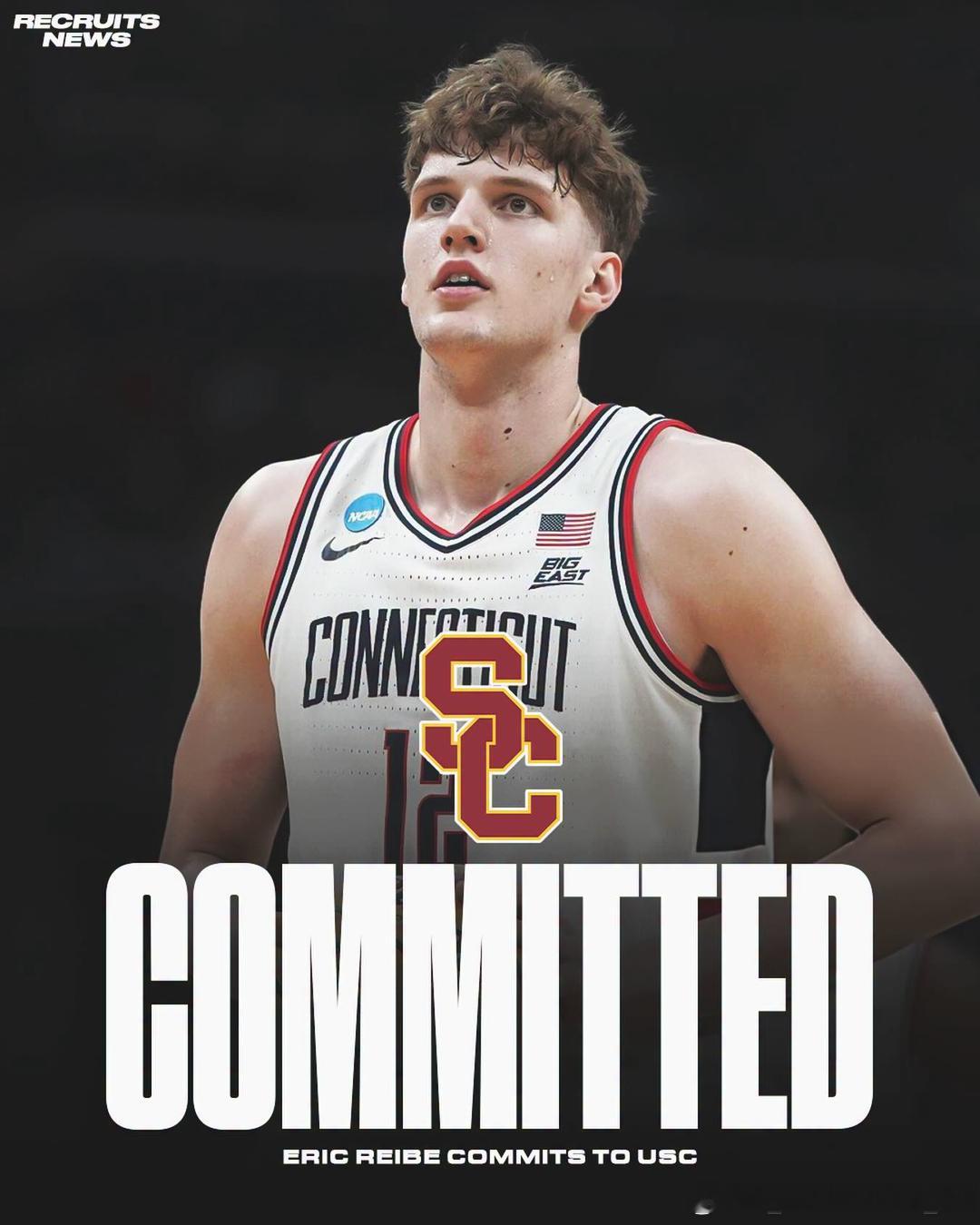 康涅狄格大学内线埃里克·赖伯(EricReibe)转学加盟南加大这位身高7尺1