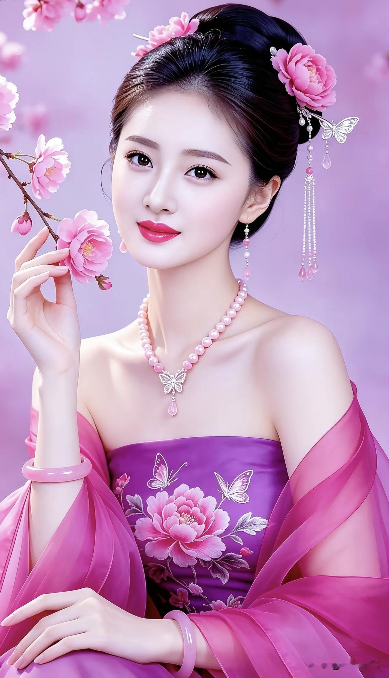 梦幻粉色仙女风，花海中的优雅女神紫色花海氛围照紫色花海少女温柔粉色花海紫色