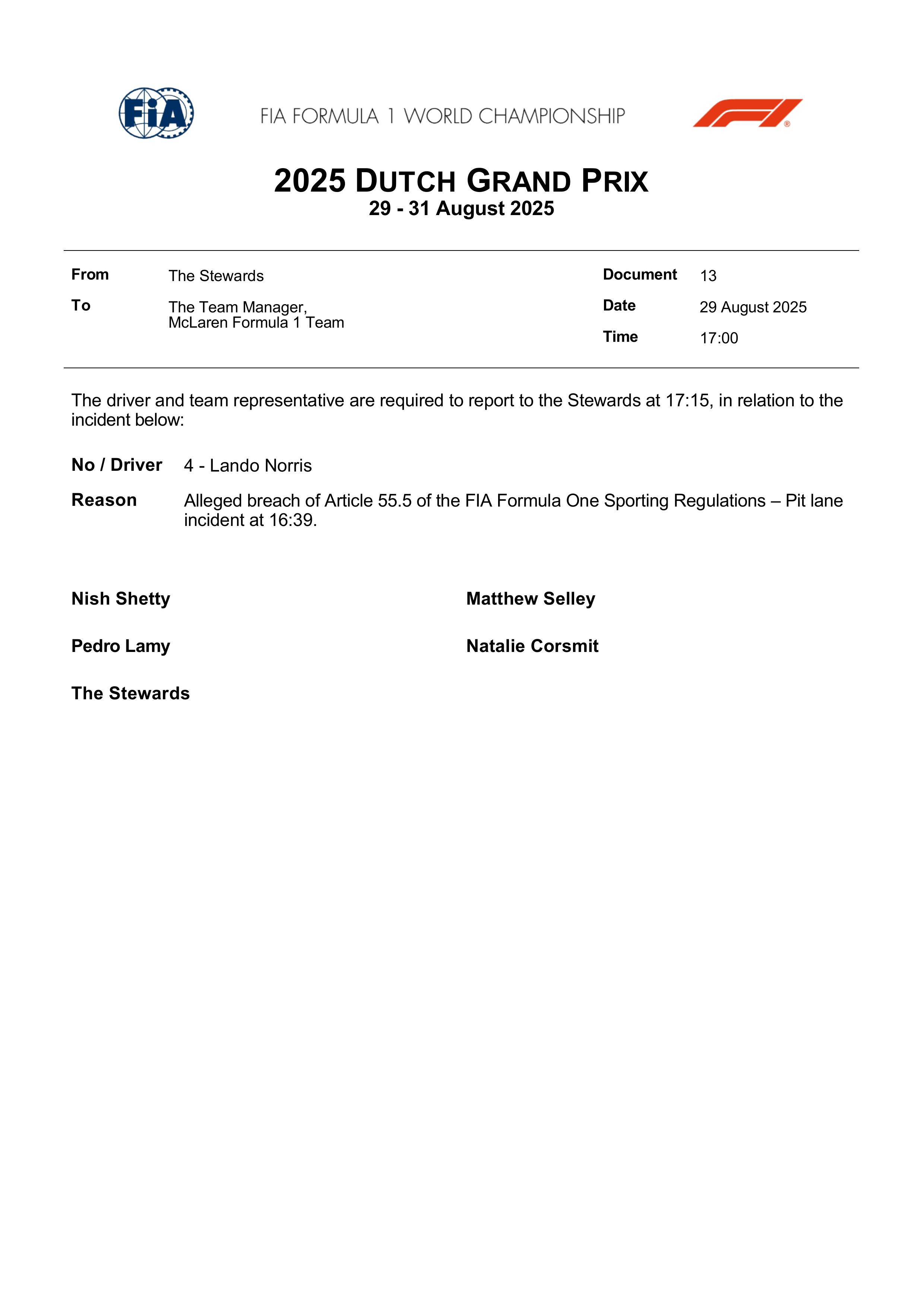 赛会仲裁也没睡醒，传唤错人了喂！？F12025F1荷兰大奖赛​​​​