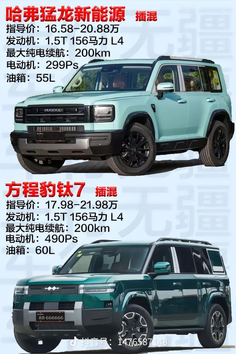 方程豹钛7与哈弗猛龙PLUS动力取向各有侧重。钛7搭载DMO混动，四驱版综合功率