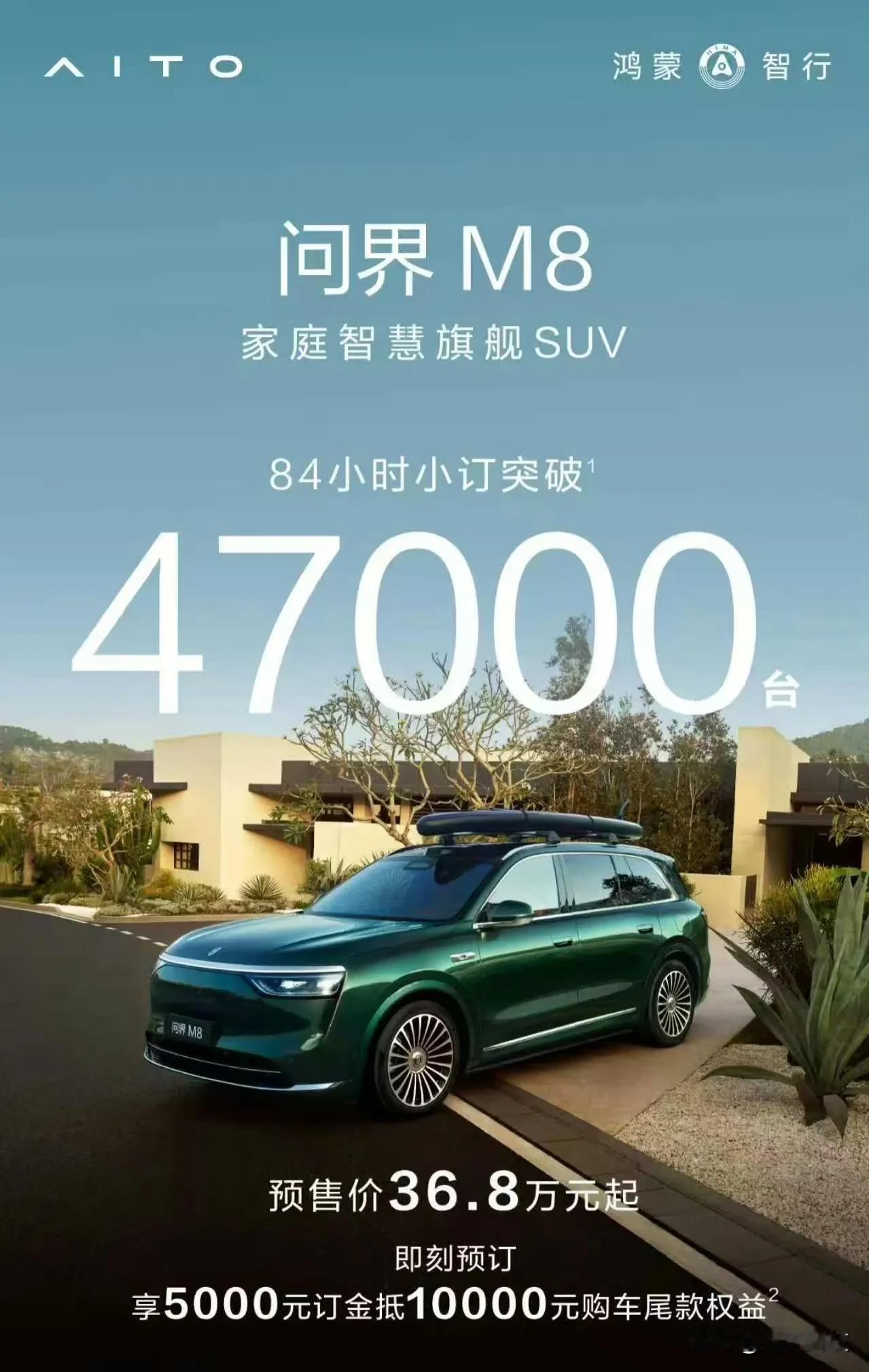 【鸿蒙智行84小时小订量超7万台：问界M847000台问界M