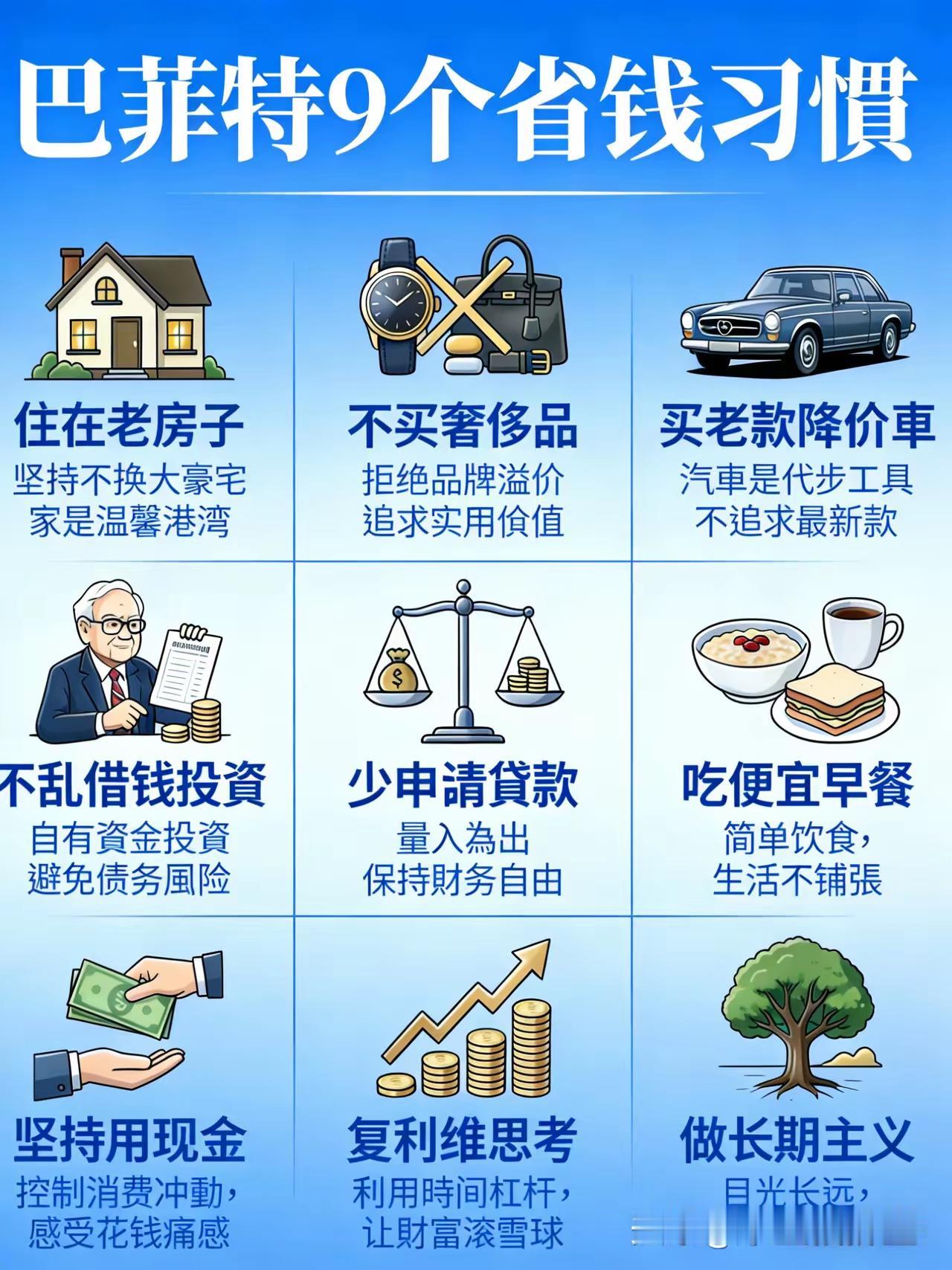巴菲特9个省钱习惯，狠狠打醒了多少中国富人？老百姓看完悟了巴菲特都90多岁