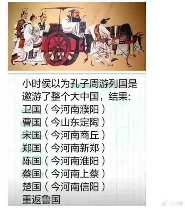 小时候以为孔子周游列国是遨游了整个大中国，结果：卫国（今河南濮阳）曹国（