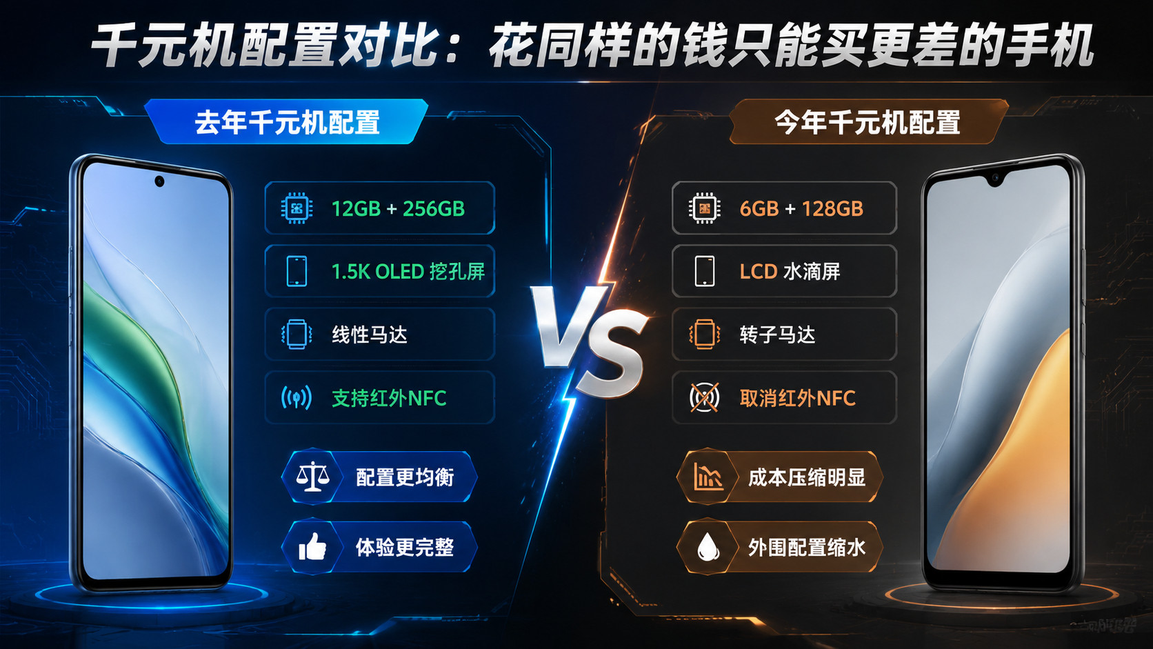 最近翻了翻千元机，发现个有意思的现象：6GB内存、1080PLCD屏、甚至水滴