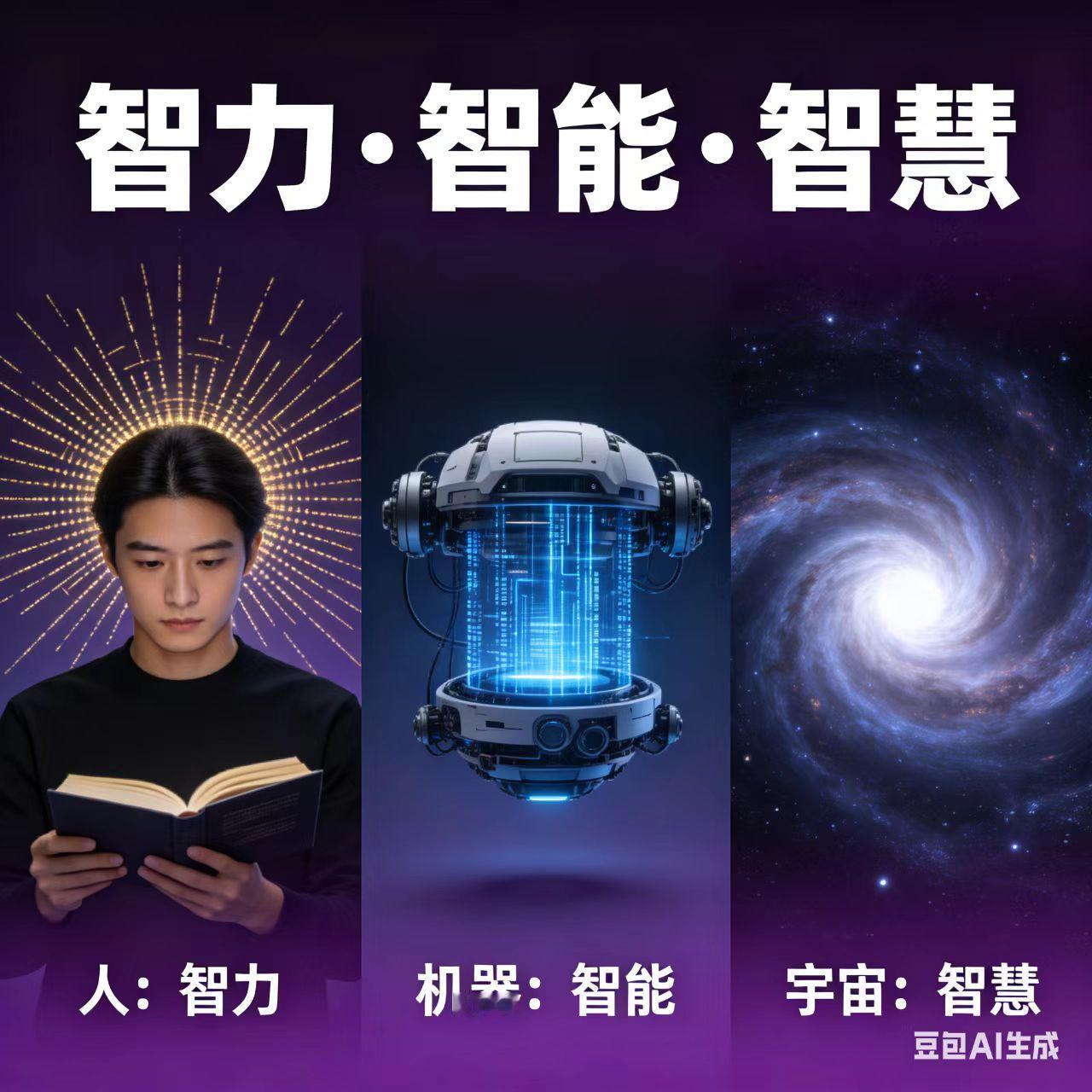 人类智力+机器智能=宇宙智慧1、人有智力，机器有智能，宇宙有智慧；智力是人理