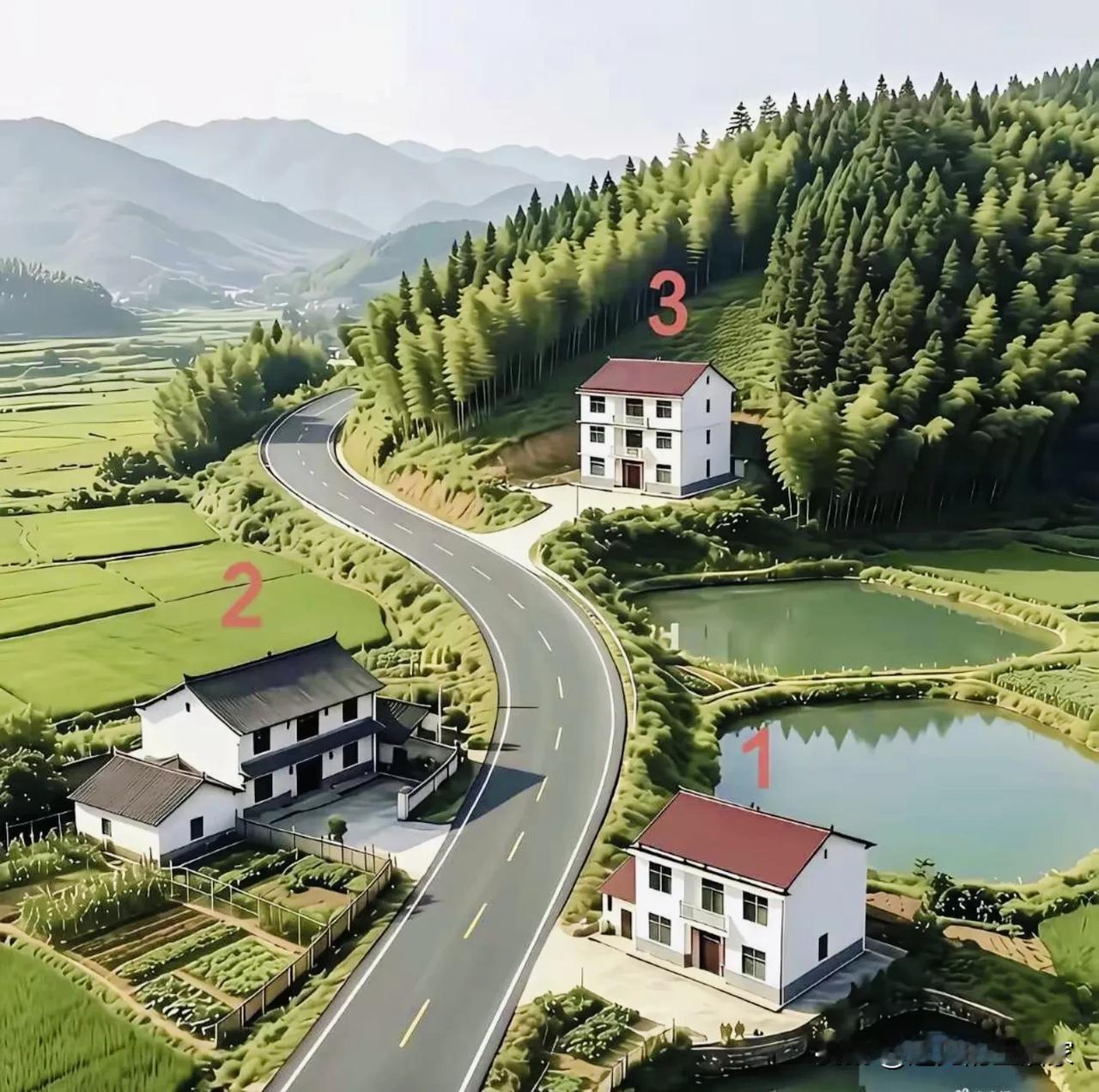 三栋自建房价位相同，1‑2‑3号该怎么选？！🏡先看懂三处宅子各自的区位