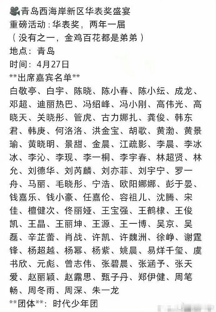 华表奖名单在青岛吗？这么多人啊，有点期待了🙌​​​