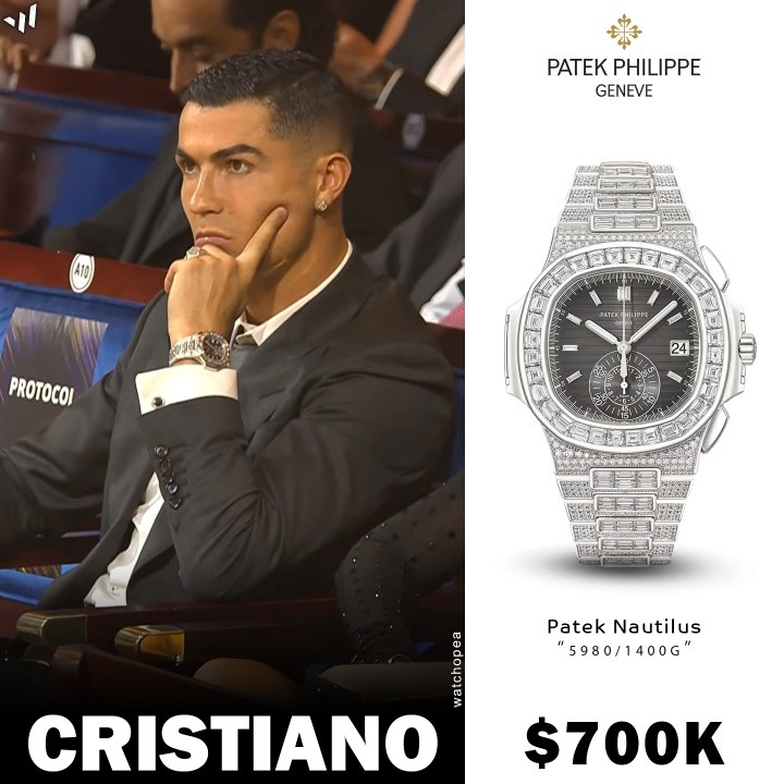 多金总裁! C罗环足奖颁奖戴价值70万刀百达翡丽, 又是限量款
