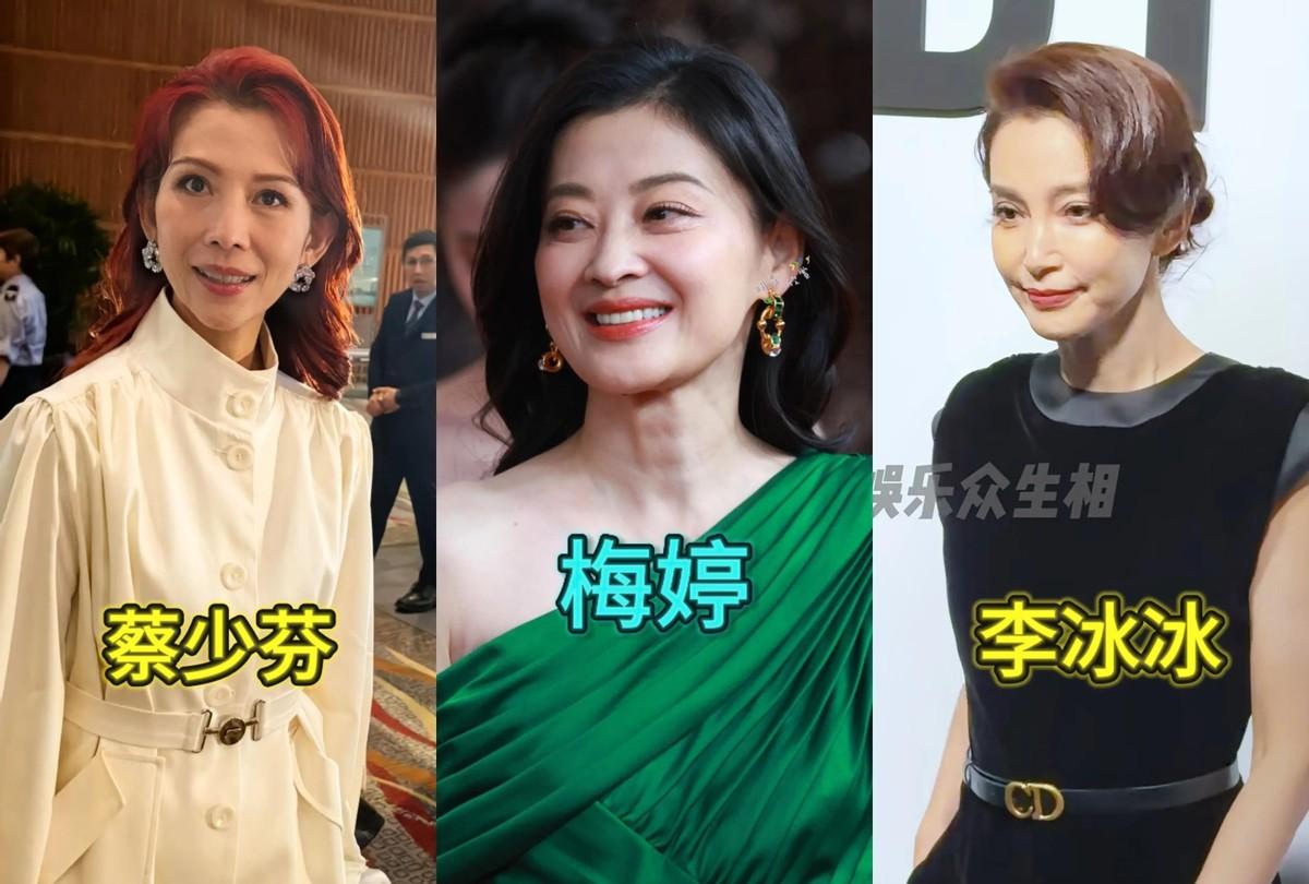 李冰冰赵雅芝蔡少芬梅婷同框，镜头扫过去像开了四倍速。有人眼皮宽到能夹蚊子，有人