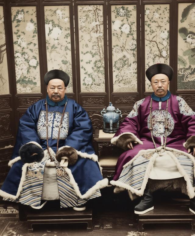 1881年醇亲王府，晚清重臣左宗棠（左侧）与道光帝第七子，光绪帝生父，宣统帝溥仪