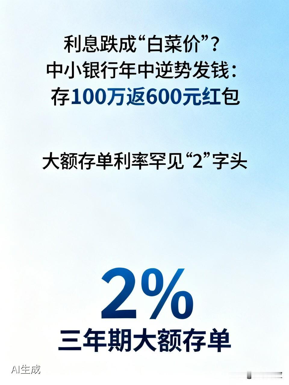 利息跌成“白菜价”？中小银行年中逆势发钱：存100万返600元红包大额存
