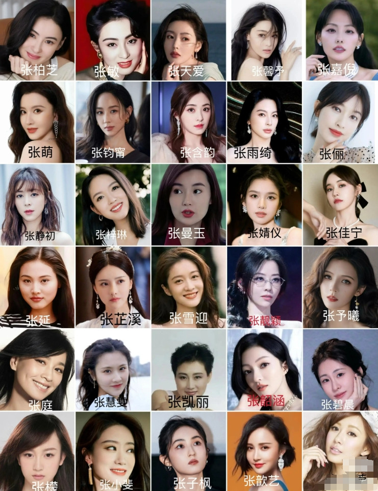 30位“张姓女明星”图鉴，巅峰颜值而论，你觉得哪3位最漂亮？