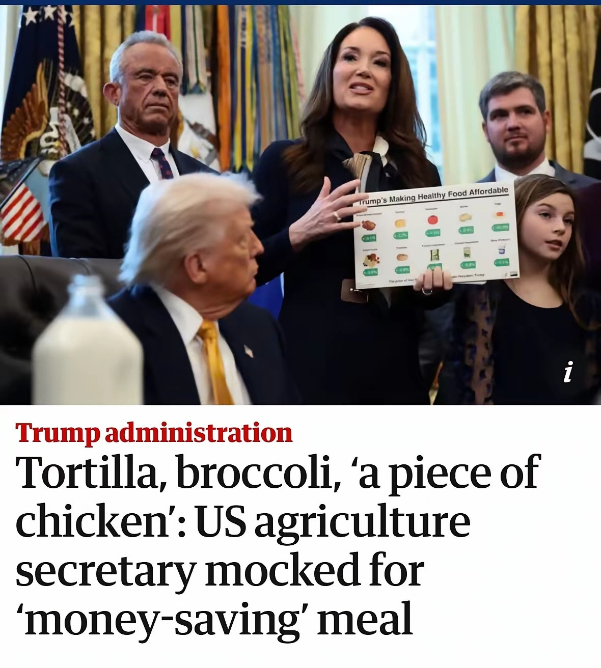 美国农业部长真的疯了。她的三美元食谱，正在成为现象级笑话。