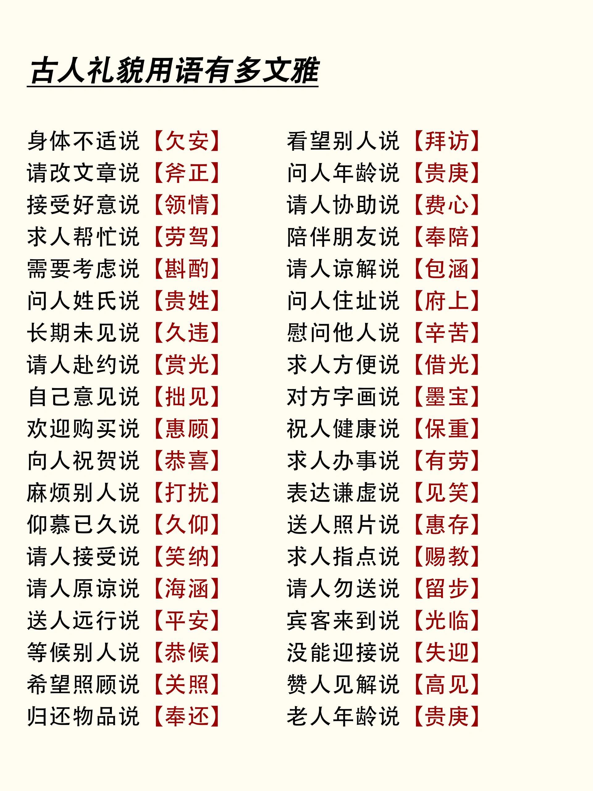 你知道古人的哪些礼貌用语？